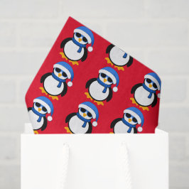 Cute coole pinguïn met kerstwinterpatroon rood tissuepapier