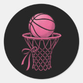 Cute Coquette Basketball Aesthetic Pink Hoop Style Ronde Sticker (Voorkant)