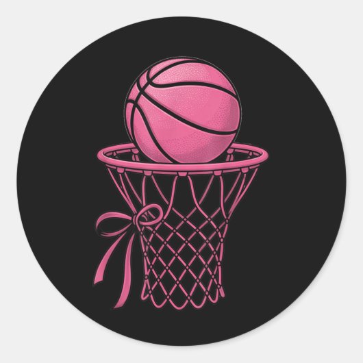 Cute Coquette Basketball Aesthetic Pink Hoop Style Ronde Sticker (Voorkant)