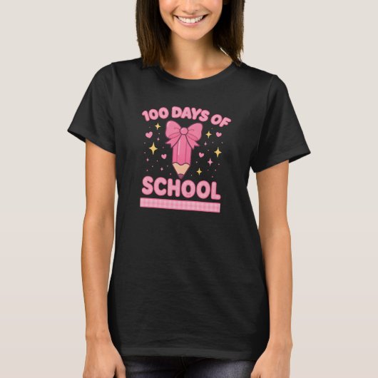 Cute Coquette Bow 100 Days of School Girls T-shirt (Voorkant)