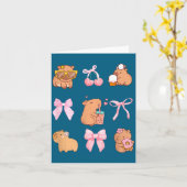 Cute Coquette Bow Capybara Pajamas Pjs Clothes Gir Kaart (Gele Bloem)