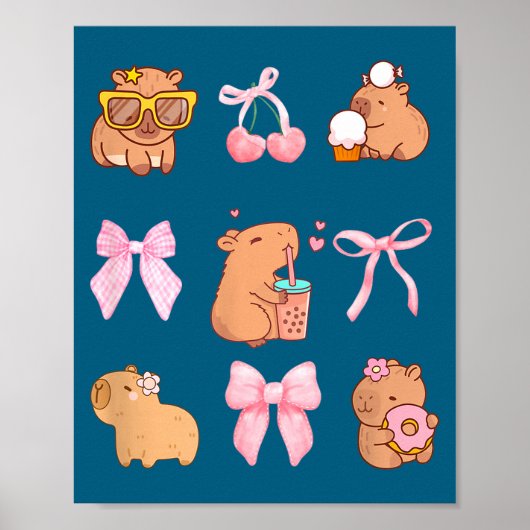 Cute Coquette Bow Capybara Pajamas Pjs Clothes Gir Poster (Voorkant)