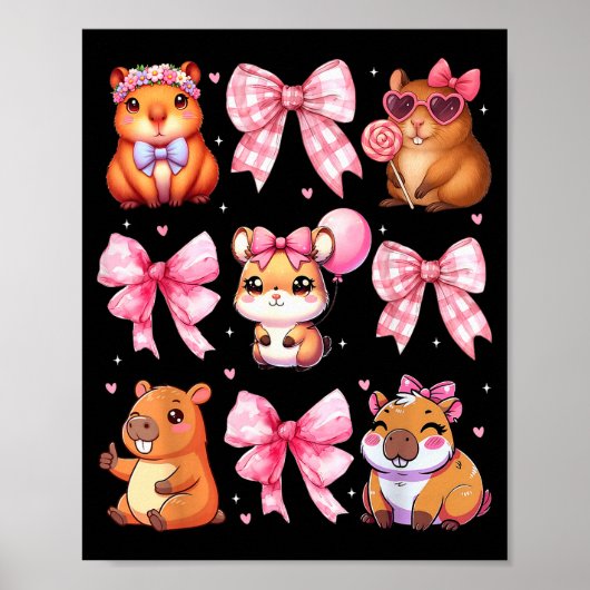 Cute Coquette Bow Capybara Pajamas Pjs Clothes Gir Poster (Voorkant)