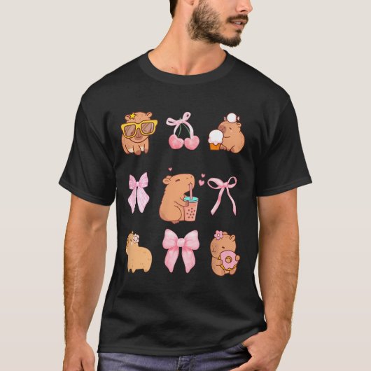 Cute Coquette Bow Capybara Pajamas Pjs Clothes Gir T-shirt (Voorkant)