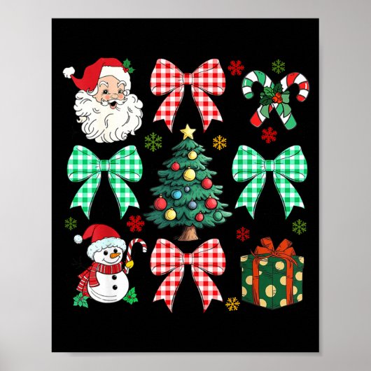 Cute Coquette Bow Christmas Tree Santa Gingerbread Poster (Voorkant)