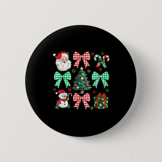 Cute Coquette Bow Christmas Tree Santa Gingerbread Ronde Button 5,7 Cm (Voorkant)