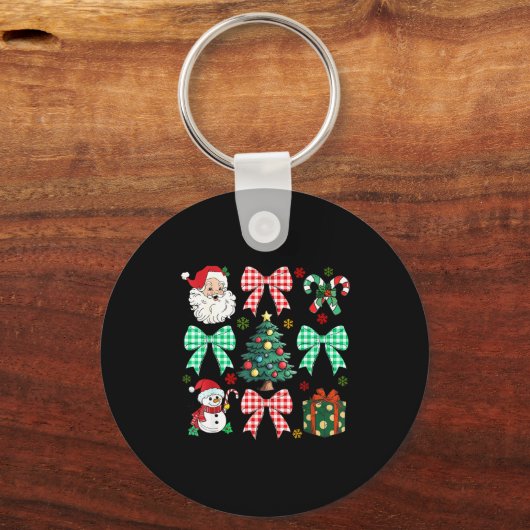 Cute Coquette Bow Christmas Tree Santa Gingerbread Sleutelhanger (Voorkant)