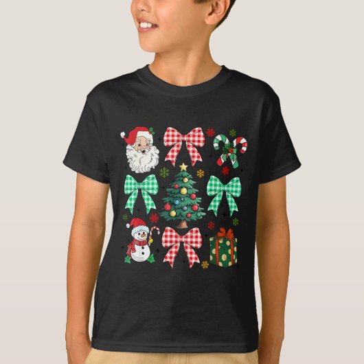 Cute Coquette Bow Christmas Tree Santa Gingerbread T-shirt (Voorkant)