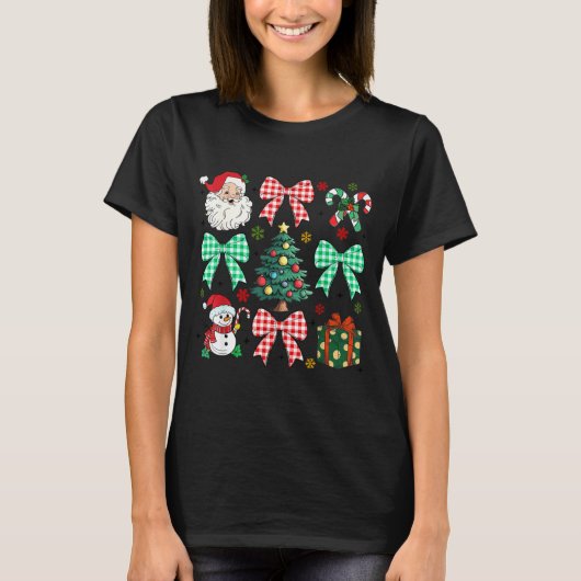 Cute Coquette Bow Christmas Tree Santa Gingerbread T-shirt (Voorkant)