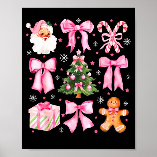 Cute Coquette Bow Nk Christmas Tree Santa Gingerbr Poster (Voorkant)