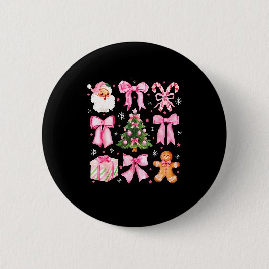 Cute Coquette Bow Nk Christmas Tree Santa Gingerbr Ronde Button 5,7 Cm (Voorkant)