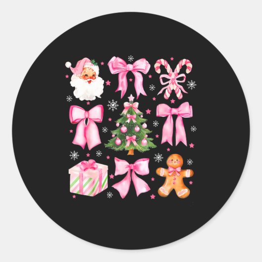 Cute Coquette Bow Nk Christmas Tree Santa Gingerbr Ronde Sticker (Voorkant)