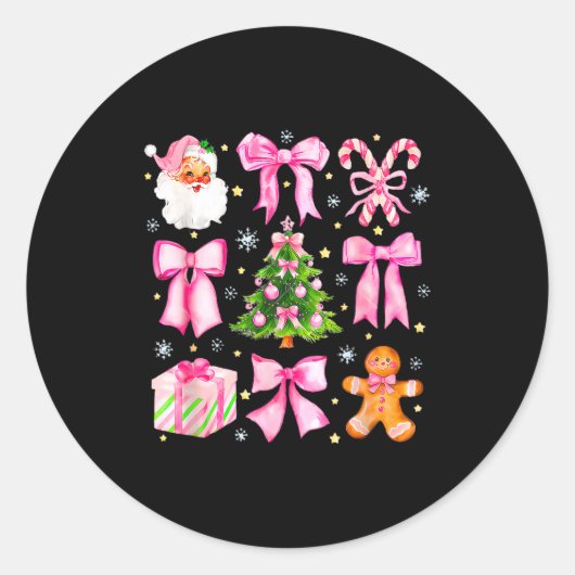 Cute Coquette Bow Nk Christmas Tree Santa Gingerbr Ronde Sticker (Voorkant)