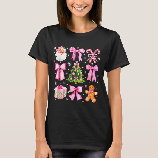 Cute Coquette Bow Nk Christmas Tree Santa Gingerbr T-shirt (Voorkant)