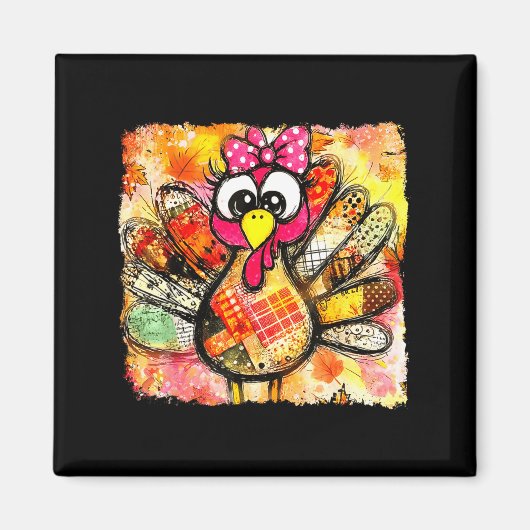Cute Coquette Bow Patchwork Autumn Fall Thanksgivi Magneet (Voorkant)