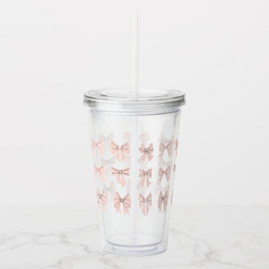 Cute Coquette Bow Pattern Blush Pink Acryl Drinkbeker (Rechts)