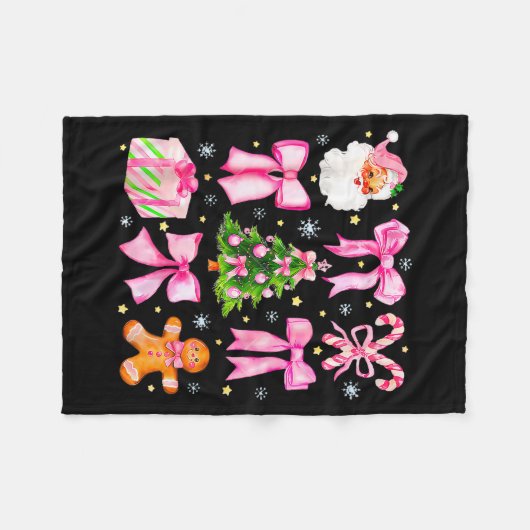 Cute Coquette Bow Pink Christmas Tree Santa Ginger Fleece Deken (Voorkant (Horizontaal))