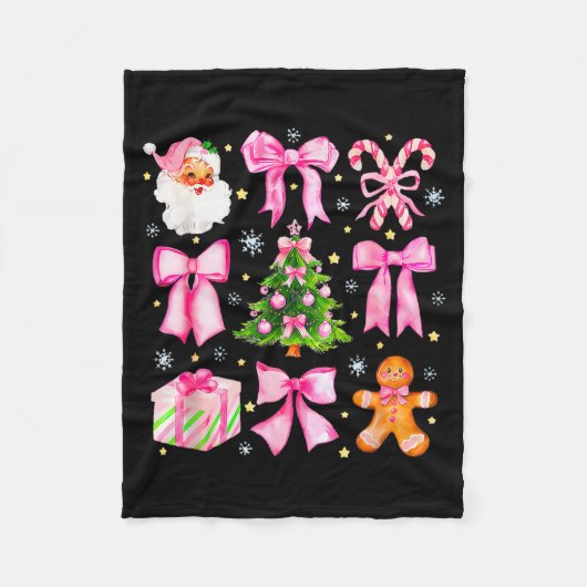 Cute Coquette Bow Pink Christmas Tree Santa Ginger Fleece Deken (Voorkant)