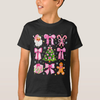 Cute Coquette Bow Pink Christmas Tree Santa Ginger T-shirt