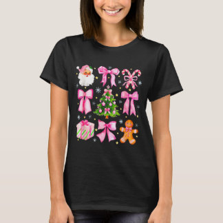 Cute Coquette Bow Pink Christmas Tree Santa Ginger T-shirt