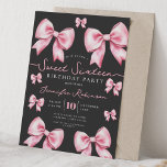 Cute Coquette Bow Sweet 16 Birthday Pink Black  Kaart<br><div class="desc">Celebrate in Style with Girly Coquette Bow Sweet 16 Invitation. Make your Sweet 16 party unforgettable with the Girly Coquette Bow invitation. Customize with your party details for a chic and elegant touch.</div>