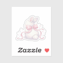 Cute Coquette Bunny Pink Ribbon Bow Easter Sticker