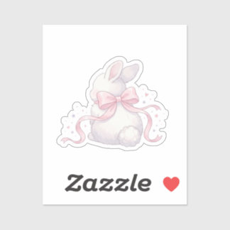 Cute Coquette Bunny Pink Ribbon Bow Easter Sticker