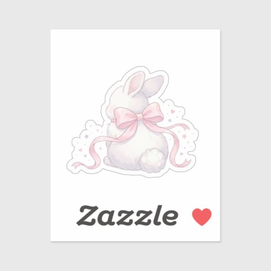 Cute Coquette Bunny Pink Ribbon Bow Easter Sticker (Vel)