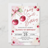 Cute Coquette Cherry Sweet Birthday Invitation Kaart (Voorkant)