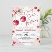 Cute Coquette Cherry Sweet Birthday Invitation Kaart (Staand voorkant)