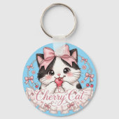 Cute Coquette Kerssen Kat Sleutelhanger  (Achterkant)