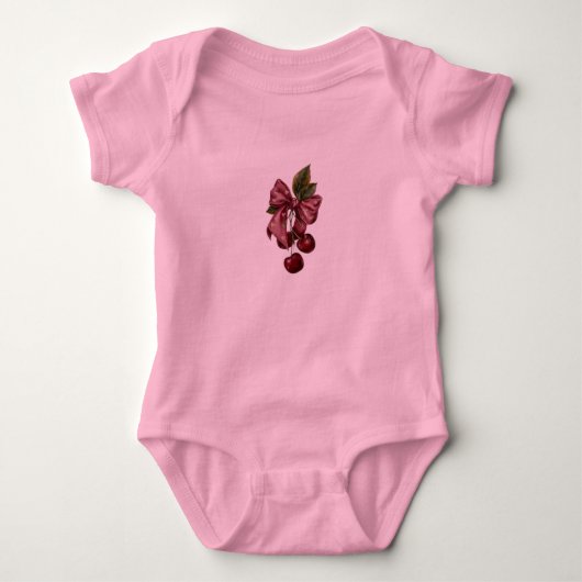 Cute Coquette Kerssenlint Roze Baby Rompertje (Voorkant)