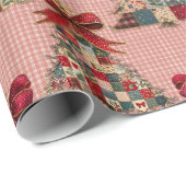 Cute coquette patchwork christmas trees gingham cadeaupapier (Rol Hoek)