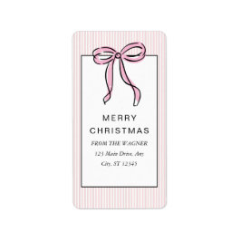 Cute Coquette Pink Bow Merry Christmas Etiket