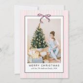 Cute Coquette Pink Bow Merry Christmas Photo  Feestdagenkaart (Voorkant)