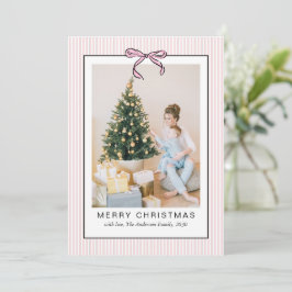 Cute Coquette Pink Bow Merry Christmas Photo Feestdagenkaart