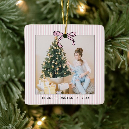 Cute Coquette Pink Bow Photo Christmas  Keramisch Ornament (Boom)