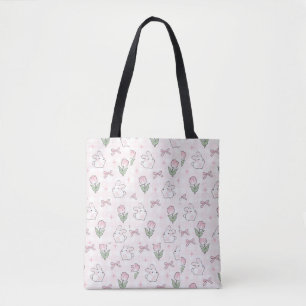 Cute Coquette Roze Lint/ Witte Konijn Tote tas