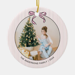 Cute Coquette Roze Strik Foto Kerst Keramische Or Keramisch Ornament