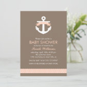 Cute Coral Anchor Nautical Theme Baby shower Kaart (Staand voorkant)