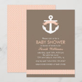 Cute Coral Anchor Nautical Theme Baby shower Kaart (Voorkant / Achterkant)