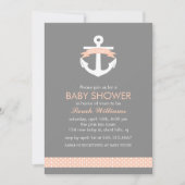 Cute Coral Anchor Nautical Theme Baby shower Kaart (Voorkant)