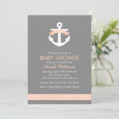 Cute Coral Anchor Nautical Theme Baby shower Kaart (Staand voorkant)