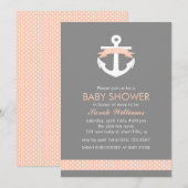 Cute Coral Anchor Nautical Theme Baby shower Kaart (Voorkant / Achterkant)