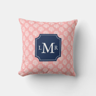 Cute Coral Pattern en Blue Monogram Kussen