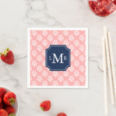Cute Coral Pattern en Blue Monogram Servet (Insitu)