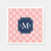 Cute Coral Pattern en Blue Monogram Servet (Voorkant)