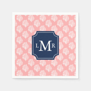 Cute Coral Pattern en Blue Monogram Servet