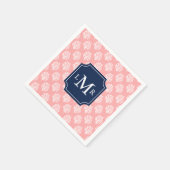 Cute Coral Pattern en Blue Monogram Servet (Hoek)