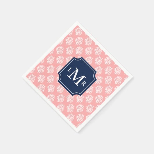 Cute Coral Pattern en Blue Monogram Servet (Hoek)